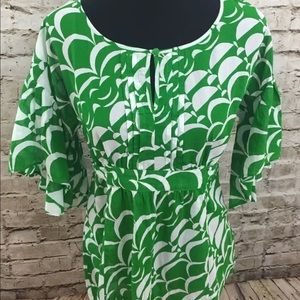 MAEVE Anthropologie Green White Blouse